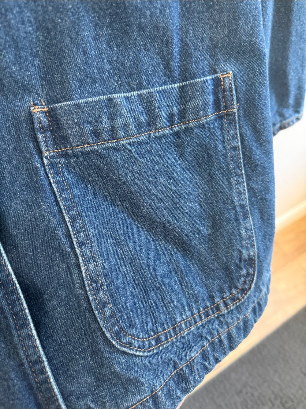L.L. Bean Blue Denim Jacket with Tan Corduroy Collar and Pink Plaid Lining - Picture 8 of 10